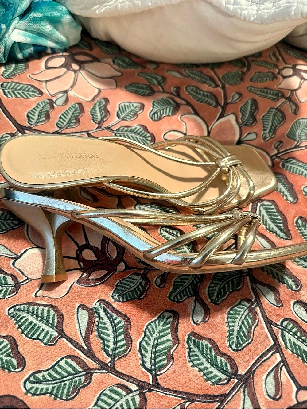 LOOPCHARM Gold Strappy High Heel Sandals